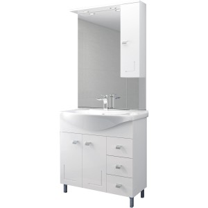 Mobile bagno bianco con specchio e armadietto per arredo bagno.