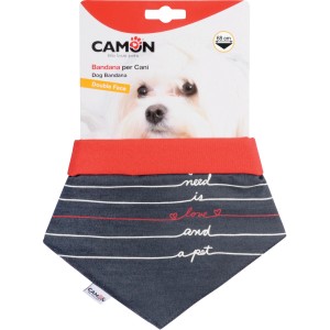 Collare per cani: Bandana blu per cani con righe e la scritta 'need is love and a pet'.