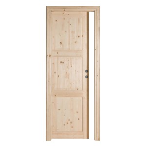 Porta per interni in legno chiaro, modello t.b.t., con tre pannelli e telaio.