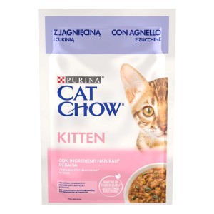 Alimento umido per gatti Purina Cat Chow Kitten con agnello e zucchine.