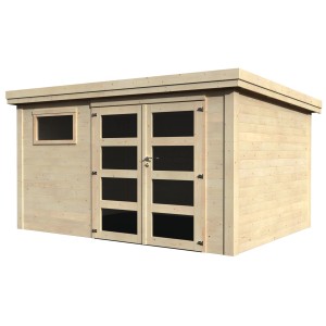 Casetta da giardino in legno Decor et Jardin Paolo, finitura naturale, con finestra e doppia porta con inserti in vetro.