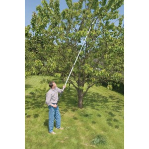 Uomo taglia albero con potatore LUX e lama per sega. Sega da giardino per potatura.