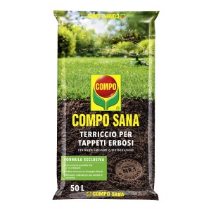 Sacco di terriccio per prati COMPO SANA da 50L per un prato verde e rigoglioso.
