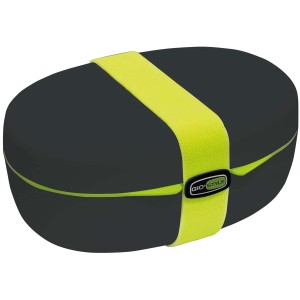 Porta pranzo grigio con elastico giallo per campeggio e outdoor.