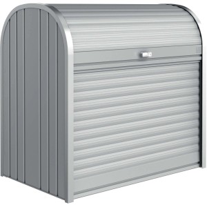 Biohort StoreMax 120 box da giardino in argento metallizzato con serranda e serratura a cilindro.