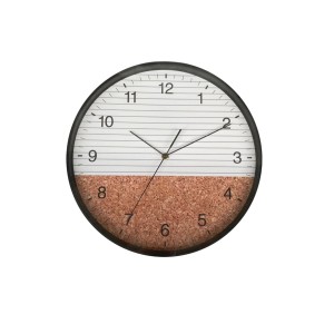 Orologio da parete rotondo con motivo a strisce e sughero, ideale per il soggiorno.