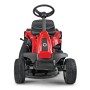 Vista frontale del tosaerba rider Troy-Bilt Mini-Rider 60T-R rosso con scarico posteriore.
