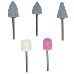 Set di 5 mini mole abrasive per mini utensili, varie forme e colori.