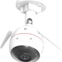 Telecamera di videosorveglianza t.b.t. bianca con antenne per montaggio a soffitto.