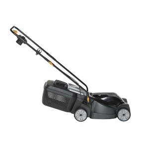 Tagliaerba elettrico, nero/grigio, con cesto di raccolta. Ideale per giardini di piccole e medie dimensioni.