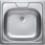 Lavello quadrato in acciaio inox con scarico centrale.