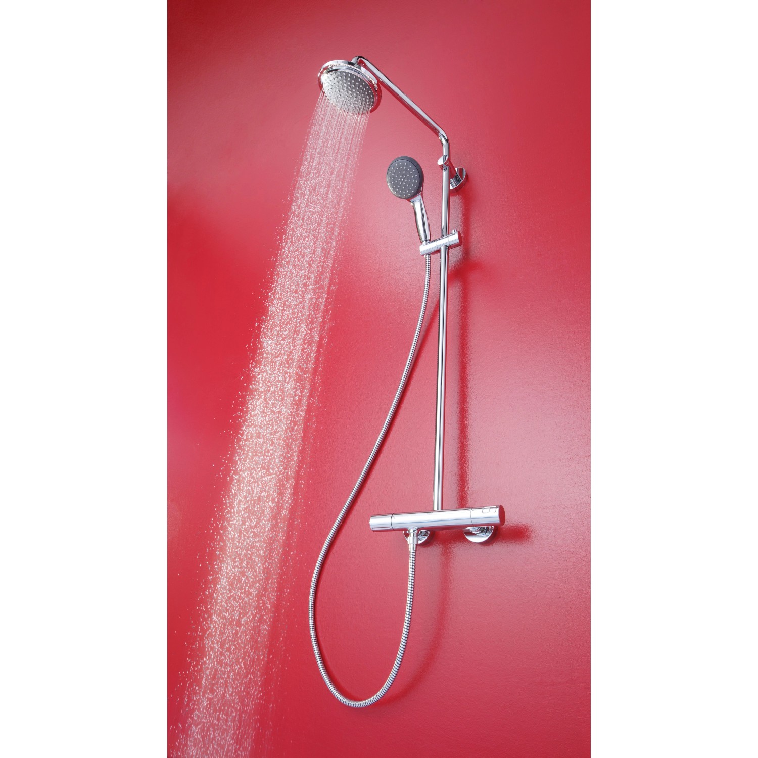 Set doccia Grohe QuickFix Vitalio Start con soffione, doccetta, termostato e funzione anticalcare.