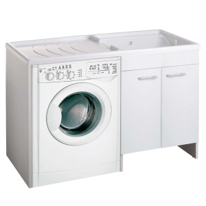 Mobile lavabo bianco con lavatrice integrata, categoria Lavatoi.