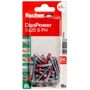 Fischer Tasselli DuoPower 5x25 S PH, confezione da 18. Tasselli universali per diversi materiali.