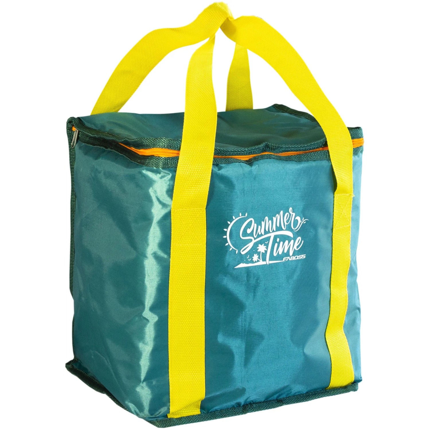 t.b.t. Borsa frigo per attrezzatura da campeggio con manici gialli e stampa "Summer Time".