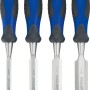 Set scalpelli LUX-TOOLS Comfort, 4 pezzi, con manici blu-grigi e diverse dimensioni.