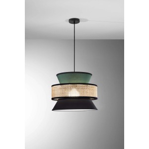 Lampadario a sospensione Gazebo 1xE27 d40x200 cm verde+nero+rattan nat