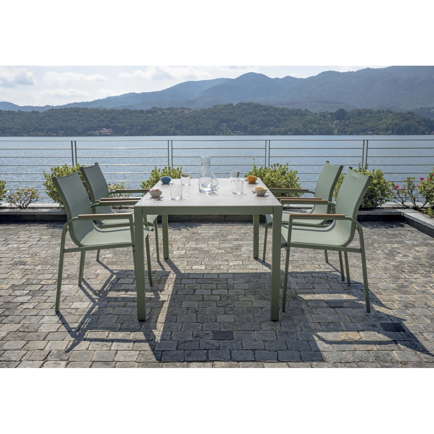 Tavolino Da Giardino Quadrato Greensboro - 40x40cm, Verde Oliva | Acciaio Con Trattamento Epossidico, Pieghevole - Foto 5