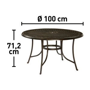 Tavolo da giardino rotondo nero OBI Outdoor Living Mansura, 100x100 cm, con telaio in acciaio.