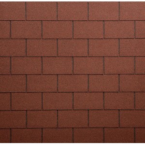 Dettaglio: Tegole bituminose rosso-marrone per la copertura del tetto.