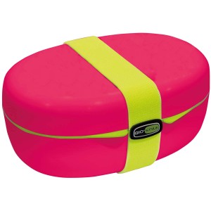 Porta pranzo rosa t.b.t. con elastico giallo per campeggio e outdoor.