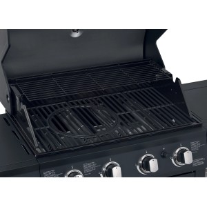Barbecue a gas nero con griglia e scaldavivande. Categoria: Barbecue.