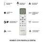 Telecomando per ventilatore con display digitale per controllare luce, velocità e timer.