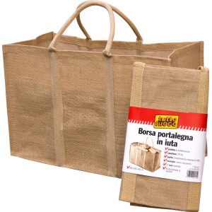 Borsa portalegna in iuta t.b.t., robusta e pratica per trasportare la legna.