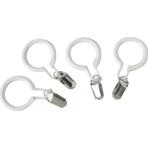 Quattro supporti per piumone bianchi in plastica con clip in metallo.