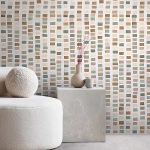 Parete con piastrelle t.b.t. nei toni del marrone, beige e verde. Piastrelle per pavimenti decorative.