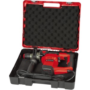Martello perforatore Einhell TC-RH 28 3F in valigetta. Trapano a percussione rosso con impugnatura supplementare.