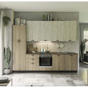 Cucina componibile moderna e luminosa con pensili e basi effetto legno. Cucina completa per la tua casa.