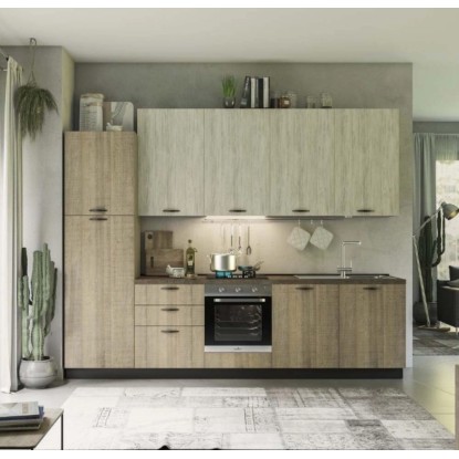 Cucina completa Rovigno 300 cm sx rovere grigio e bianco