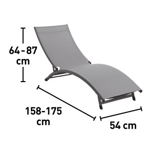 Lettino prendisole t.b.t. grigio con dimensioni per giardino e terrazza.
