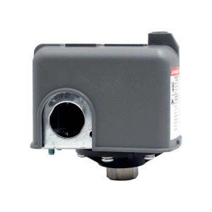 Pressostato per compressore, alloggiamento grigio con avviso.