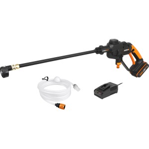 Worx Idropulitrice a media pressione a batteria Hydroshot WG620E 20 V con batteria, caricabatterie e tubo.