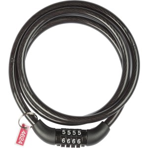 Lucchetto per bici t.b.t. nero con codice numerico, avvolto a spirale.
