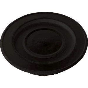 Dettaglio di una rosetta t.b.t. nera per tubi da stufa.