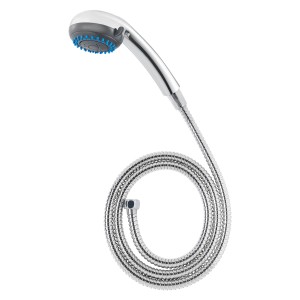 Set doccia CMI con doccetta cromata, tubo doccia in metallo, 3 funzioni e ugelli anticalcare.