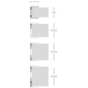 Schema: Installazione porta a soffietto t.b.t. con dimensioni per diverse altezze.