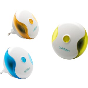 Luci notturne Avidsen Sensori in giallo, arancione e blu.