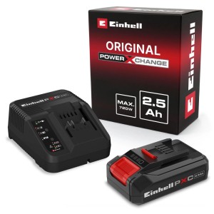 Einhell Power-X-Change Starter Kit con batteria 18V 2,5Ah nera, caricabatterie e confezione per elettroutensili.