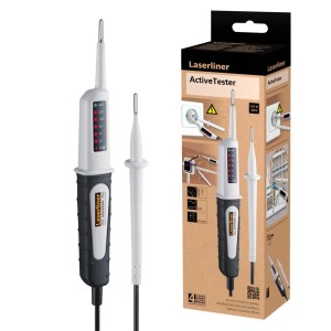 Tester di tensione Laserliner ActiveTester con display a LED e puntale di prova.