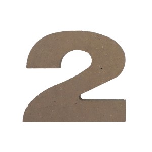 Numero decorativo "2" in legno per decorazione murale.