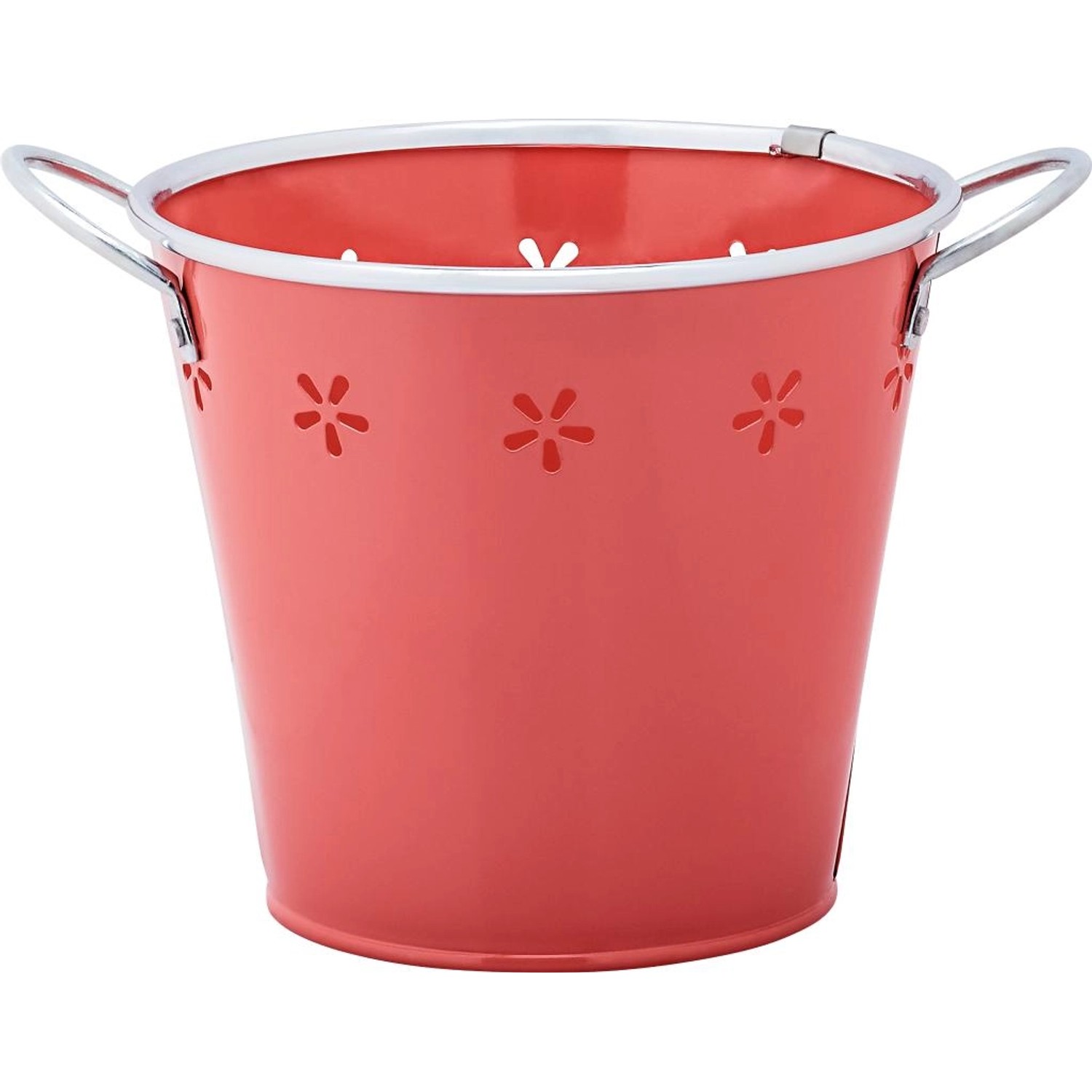 Vaso per fiori rosa, Ø 12cm, con motivo traforato e manici, per fiori e piante.