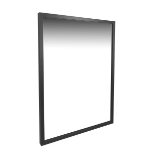 Specchio da parete rettangolare t.b.t. con cornice nera sottile.