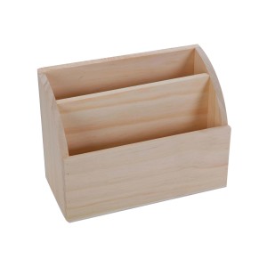 Organizzatore in legno per forniture artistiche, legno chiaro con due scomparti.