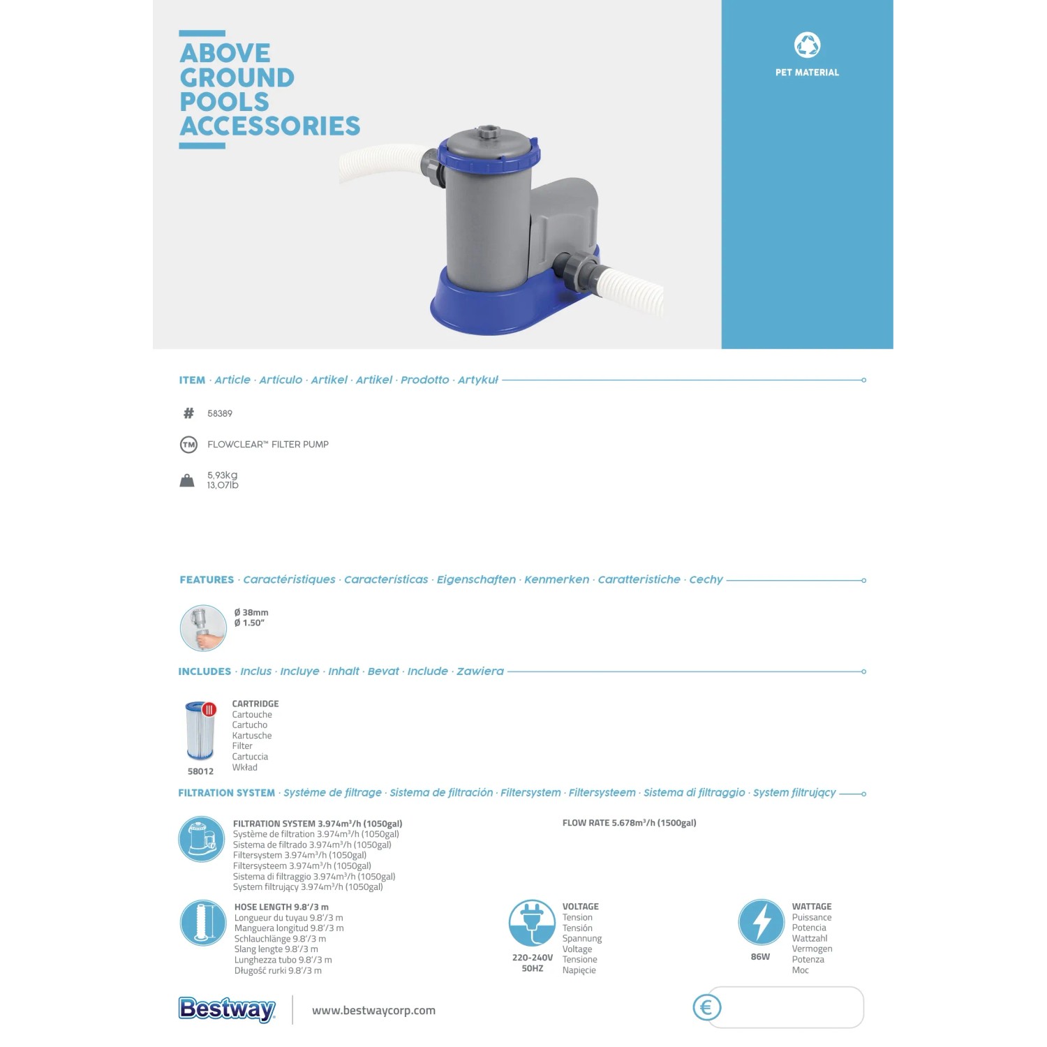 Pompa filtro Bestway Flowclear 5.678 l/h per piscine da 1.100 l - 31.700 l.