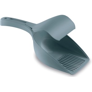 Paletta per lettiera gatti azzurra con setaccio e coperchio.