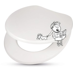 Sedile WC baliv Logone bianco con anima in legno e motivo cartone animato.